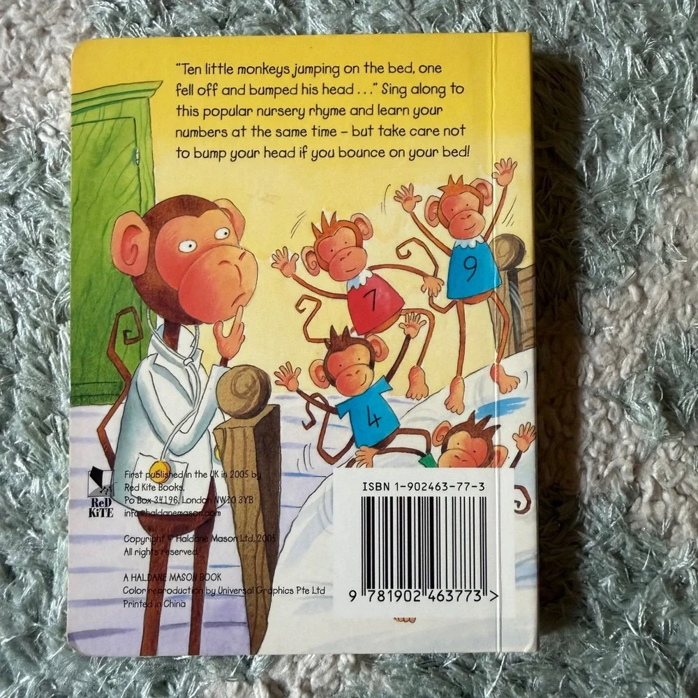 Ten Little Monkeys Stephen Holmes Board Book Nursery Rhyme Counting Kids Book